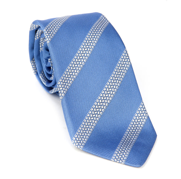 Regent - Woven Silk Tie - Sky Blue with Tyre Track Stripe - Regent Tailoring