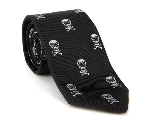 Regent - Woven Silk Tie - Black Skull & Crossbones - Regent Tailoring