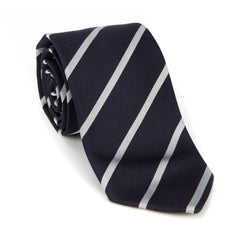 Regent - Woven Silk Striped Tie - Navy and Silver