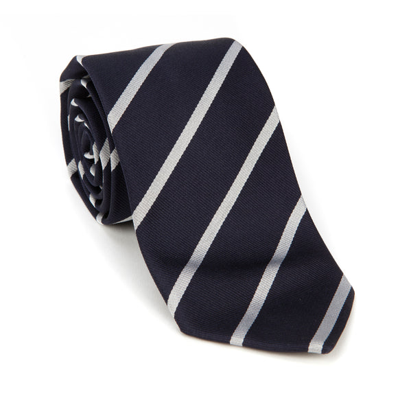 Regent - Woven Silk Striped Tie - Navy and Silver - Regent Tailoring
