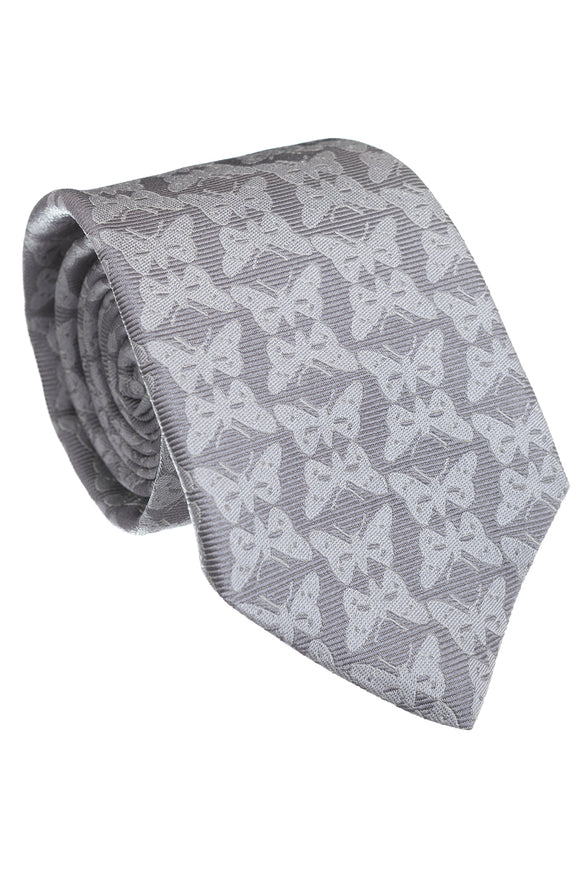 Regent - Woven Silk Tie - Light Grey Butterflies - Regent Tailoring