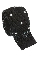 Regent - Knitted Silk Tie - Black with White - Spots