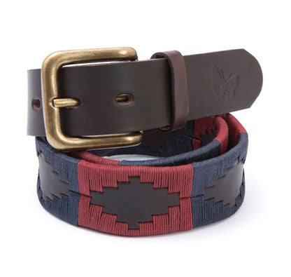 Regent - Polo Belt - Embroidered - Leather - Burgundy and Navy - Regent Tailoring