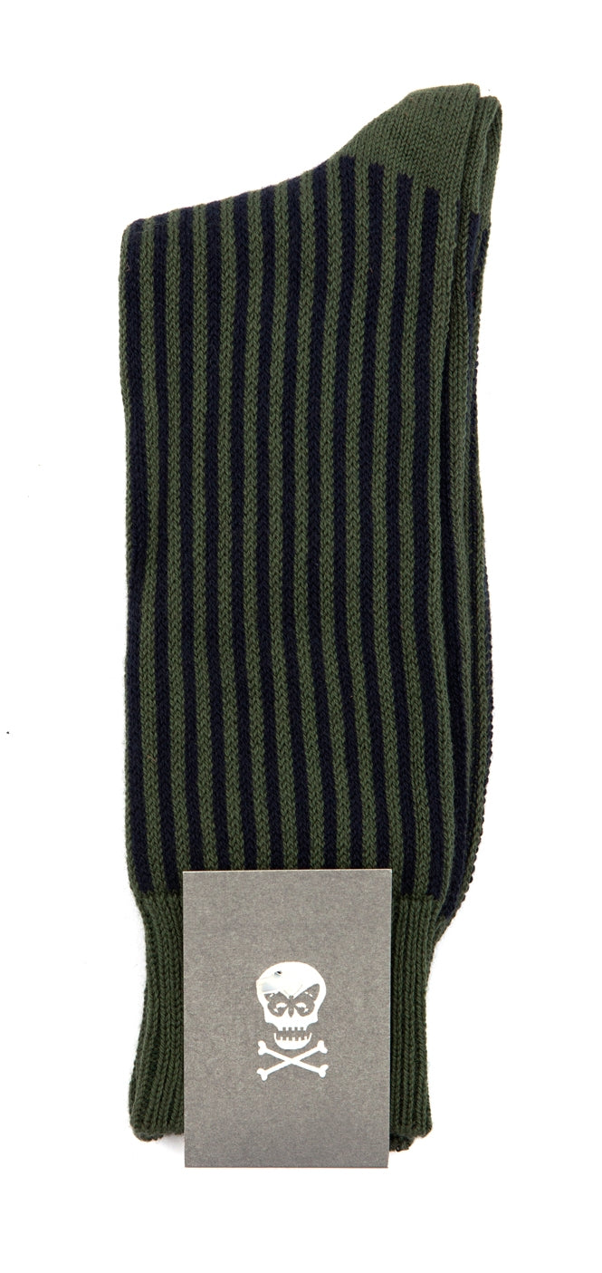 Regent Cotton Socks- Black and Khaki Green Stripe - Regent Tailoring