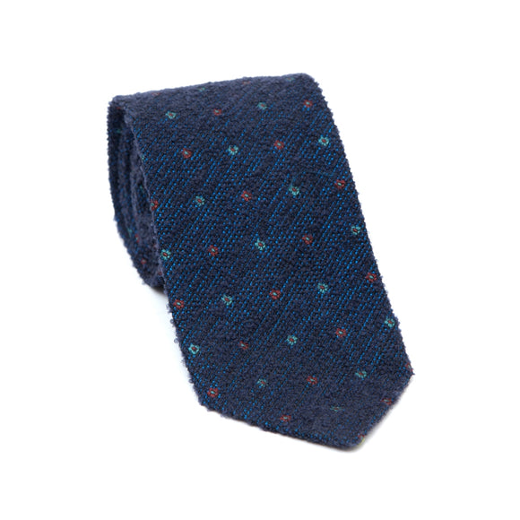 Regent - Textured Wool And Silk Tie - Navy Blue With Mini Flowers - Regent Tailoring