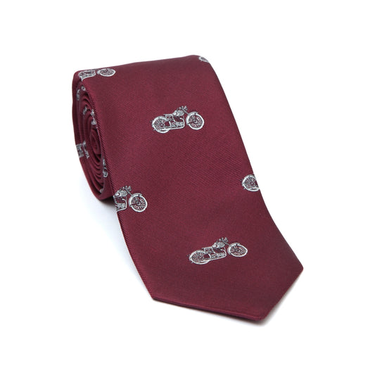 Regent Woven Silk Tie- Burgundy with Bikes - Regent Tailoring