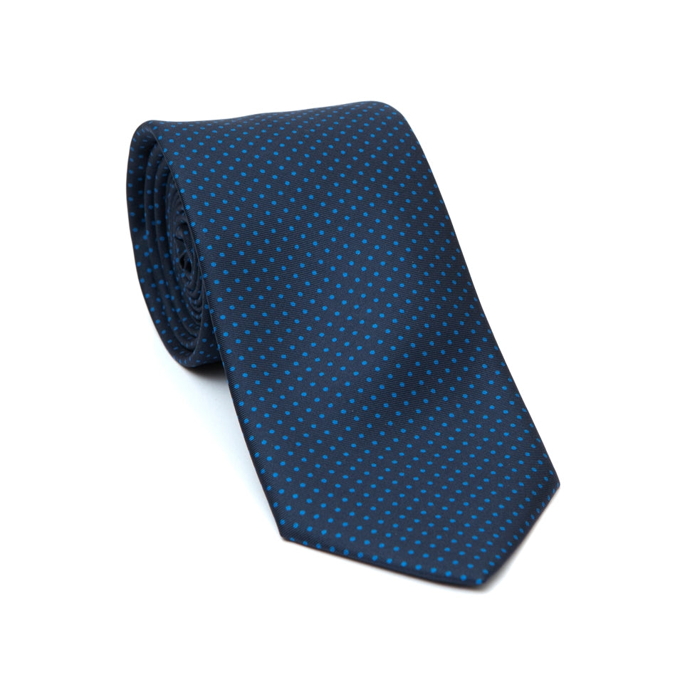 Regent - Woven SIlk Tie- Navy with Light Blue Spots - Regent Tailoring