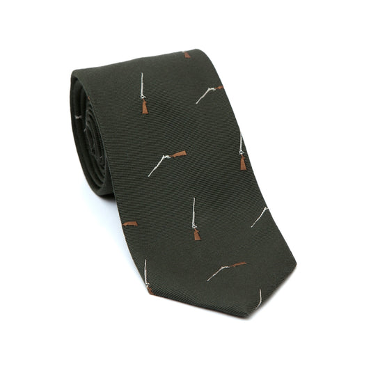 Regent - Woven Silk Tie- Olive Green with Shotgun - Regent Tailoring