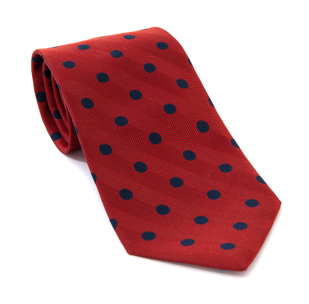 Regent - Woven Silk Tie - Red with Navy Spots - Regent Tailoring