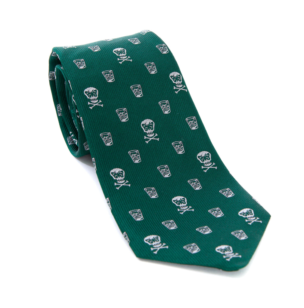 Regent - Woven Silk Tie - Green with Skull and Whisky - Regent Tailoring