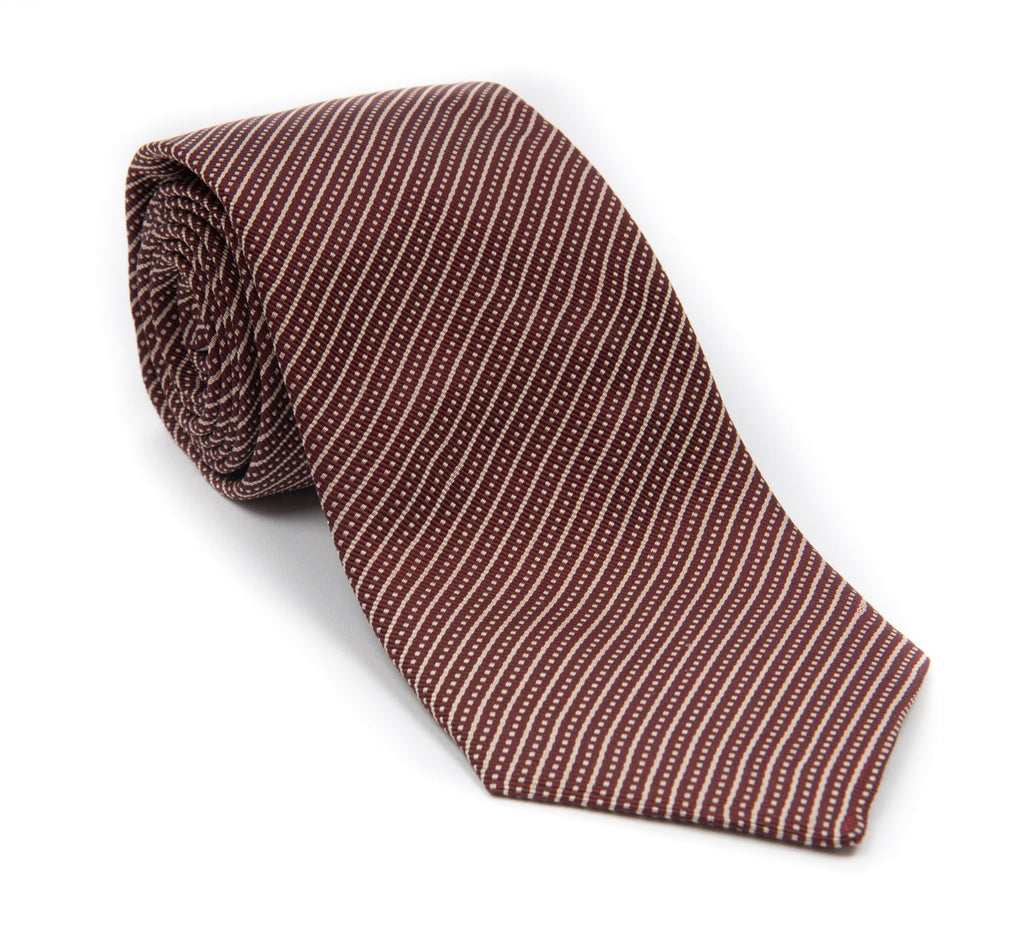 Regent - Woven Silk Tie - Burgundy with White Stripe - Regent Tailoring