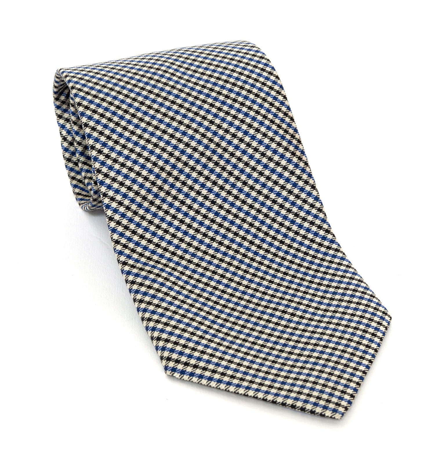 Regent Luxury Silk Tie - Black, White & Blue Check - Regent Tailoring Salisbury