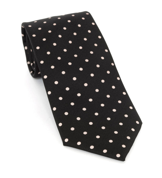 Regent Luxury Silk Tie - Black with Crème Spot - Regent Tailoring Salisbury