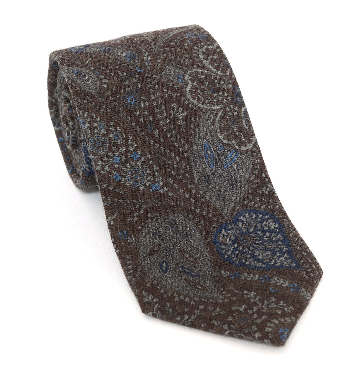 Regent Luxury Silk Tie - Brown with Blue & Grey Paisley - Regent Tailoring Salisbury