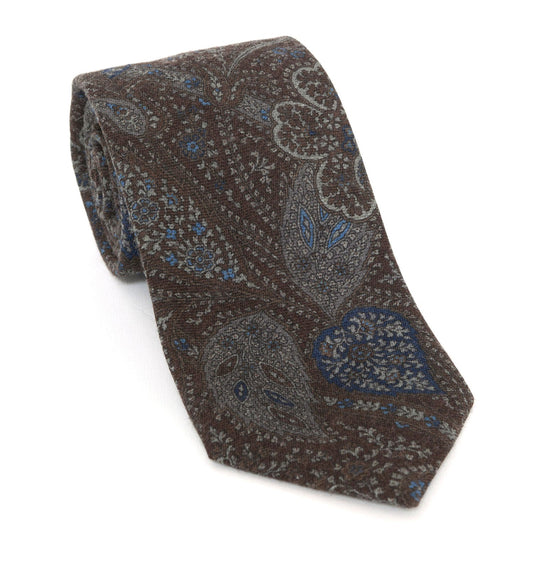 Regent Luxury Silk Tie - Brown with Blue & Grey Paisley - Regent Tailoring Salisbury