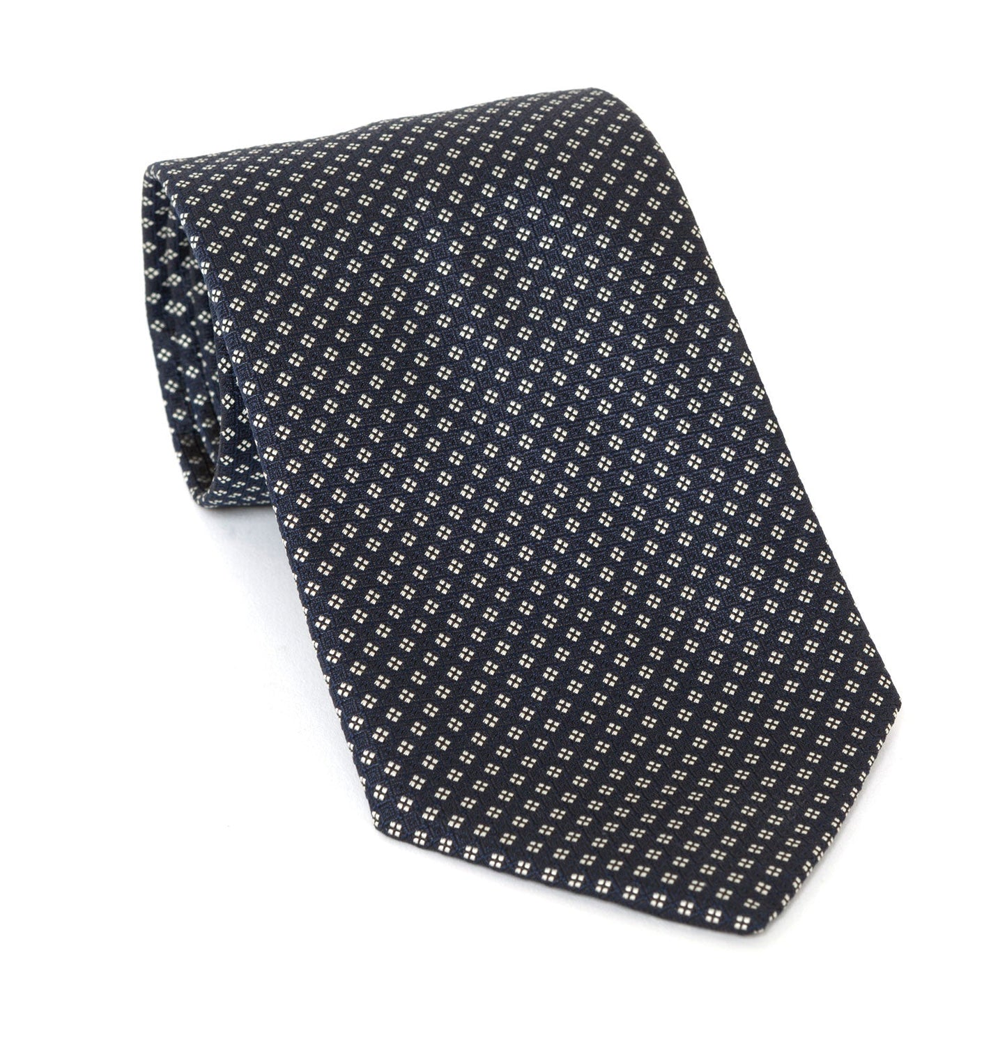 Regent Luxury Silk Tie - Dark Navy with White Diamond Pattern - Regent Tailoring Salisbury