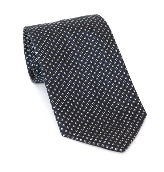 Regent Luxury Silk Tie - Dark Navy with White Diamond Pattern - Regent Tailoring Salisbury