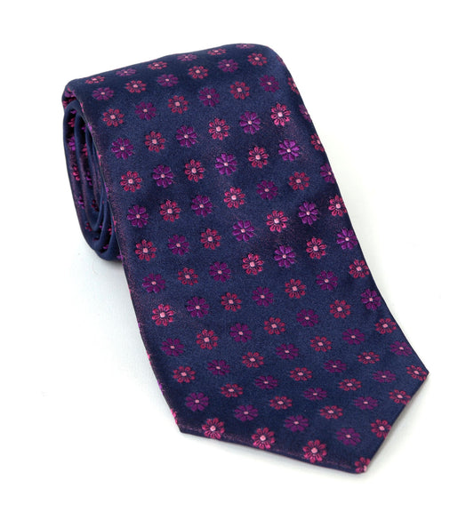 Regent Luxury Silk Tie - Purple Flower Motif - Regent Tailoring Salisbury