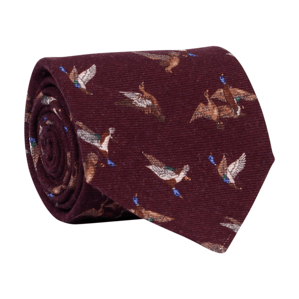 Regent Luxury Wool & Silk Tie - Bordeaux Ducks - Regent Tailoring Salisbury