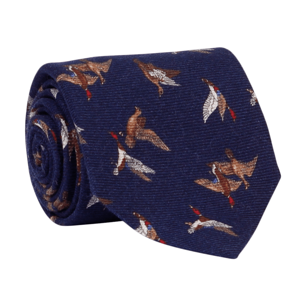 Regent Luxury Wool & Silk Tie - Navy Ducks - Regent Tailoring Salisbury