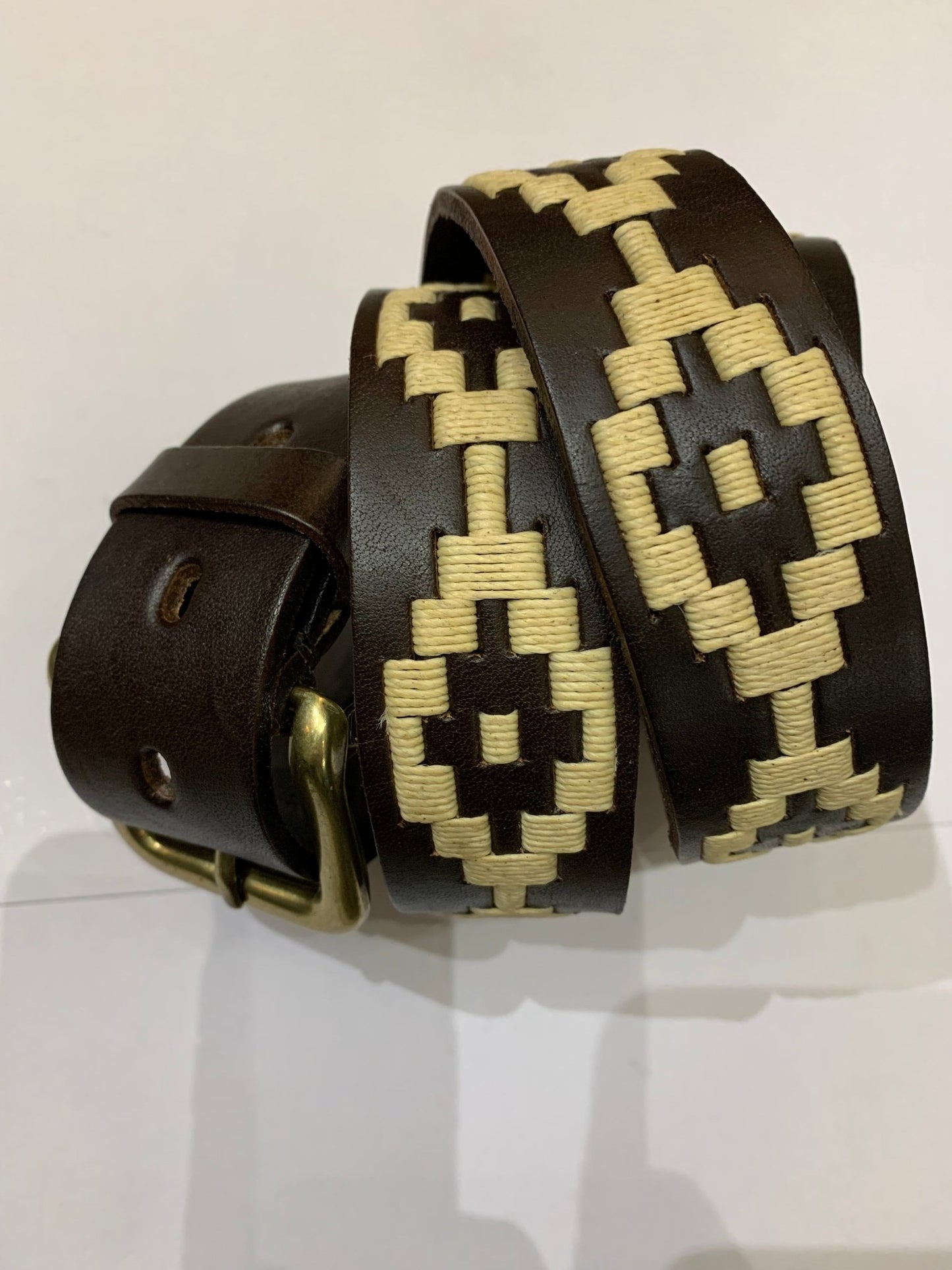 Regent - Polo Belt - Embroidered - Leather - Beige Diamond Aztec - Regent TailoringPolo