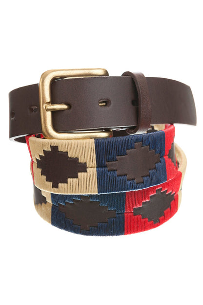 Regent - Polo Belt - Embroidered - Leather - Red, Navy & Cream - Regent Tailoring Salisbury