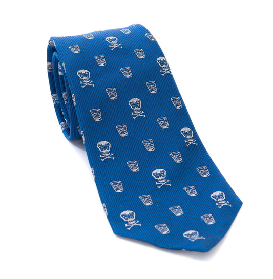 Regent - Woven Silk Tie - Blue with Skull and Whisky - Regent Tailoring Salisbury