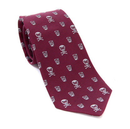 Regent - Woven Silk Tie - Burgundy with Skull and Whisky - Regent Tailoring Salisbury