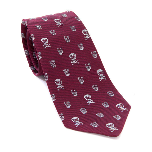 Regent - Woven Silk Tie - Burgundy with Skull and Whisky - Regent Tailoring Salisbury