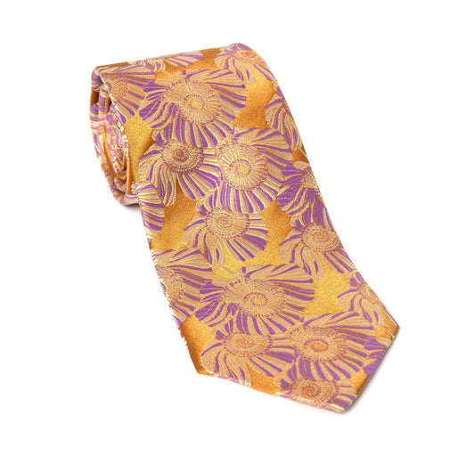 Regent - Woven Silk Tie - Gold and Purple Flower - Regent Tailoring Salisbury