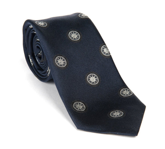 Regent - Woven Silk Tie - Navy with Bike Wheels - Regent Tailoring Salisbury