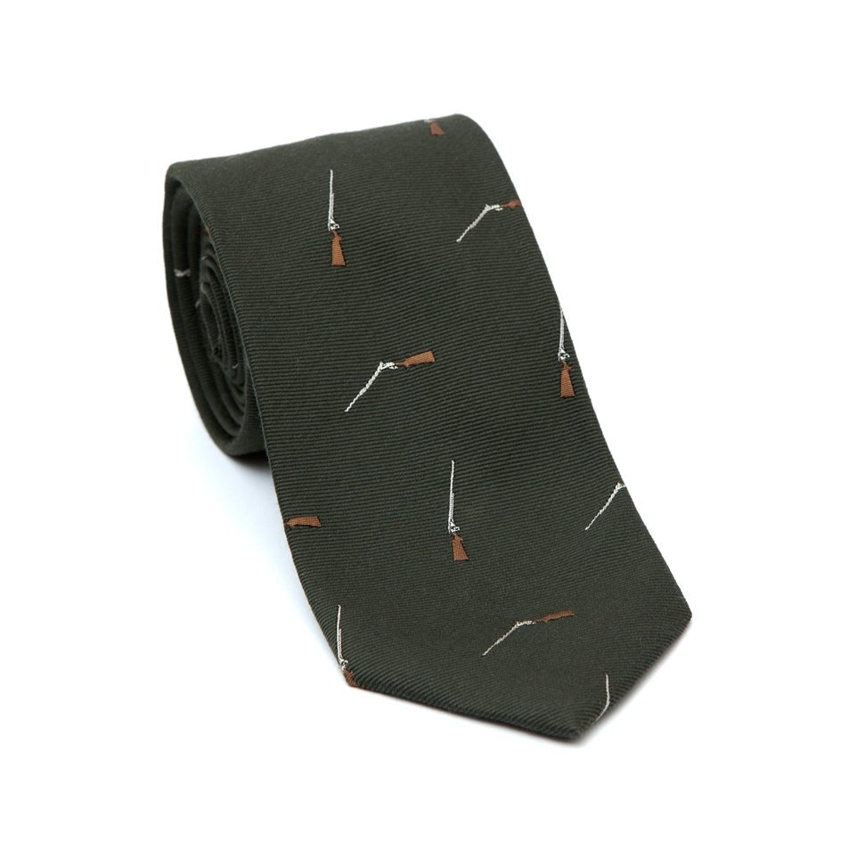 Regent - Woven Silk Tie- Olive Green with Shotgun - Regent Tailoring Salisbury