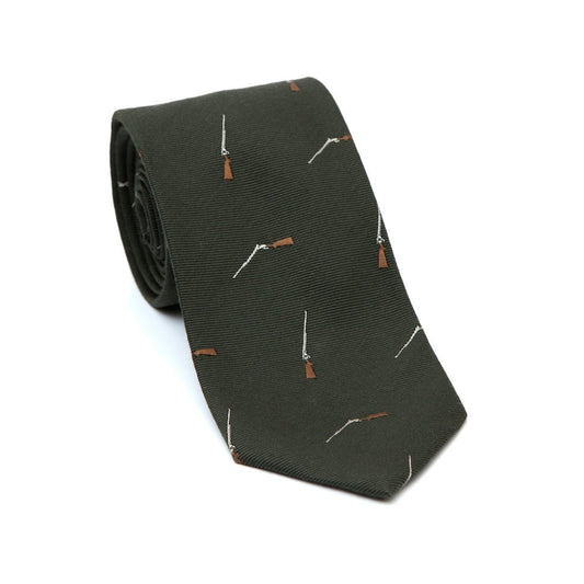 Regent - Woven Silk Tie- Olive Green with Shotgun - Regent Tailoring Salisbury