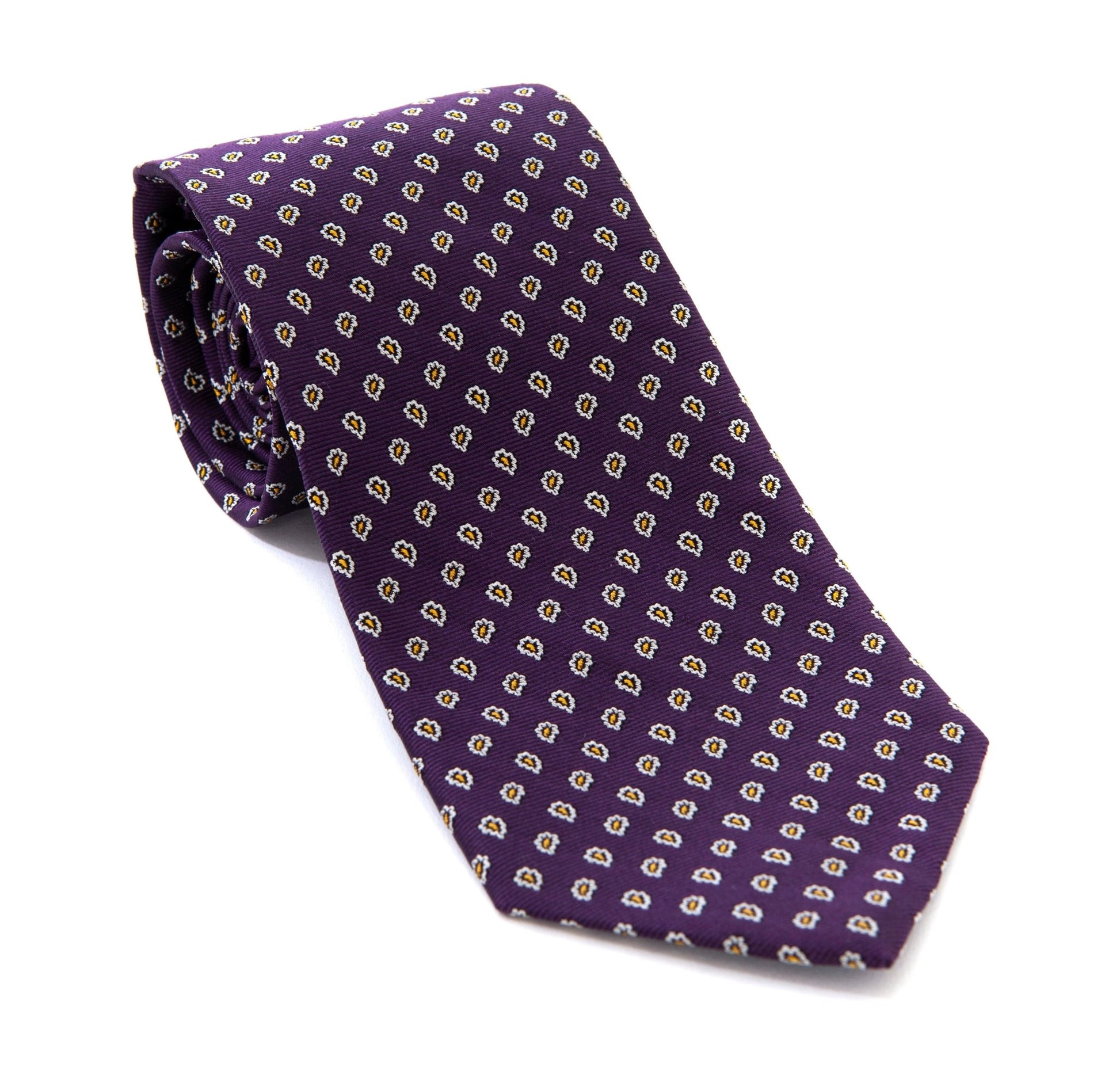 Regent - Woven Silk Tie - Purple with White and Yellow Flora - Regent TailoringRegent