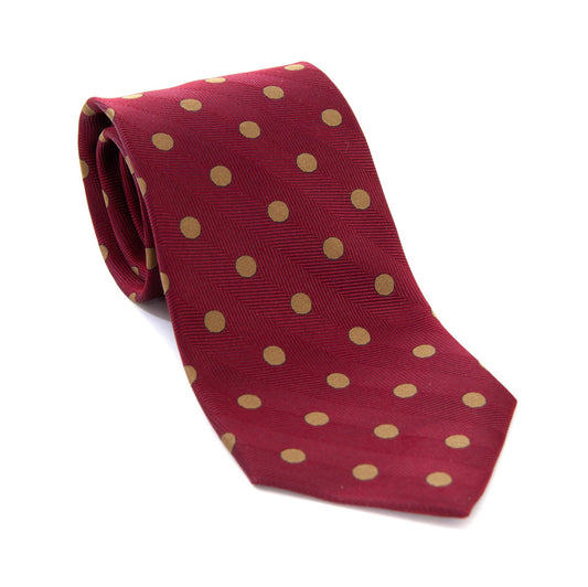 Regent - Woven Silk Tie - Red with Deep Gold Spots - Regent Tailoring Salisbury