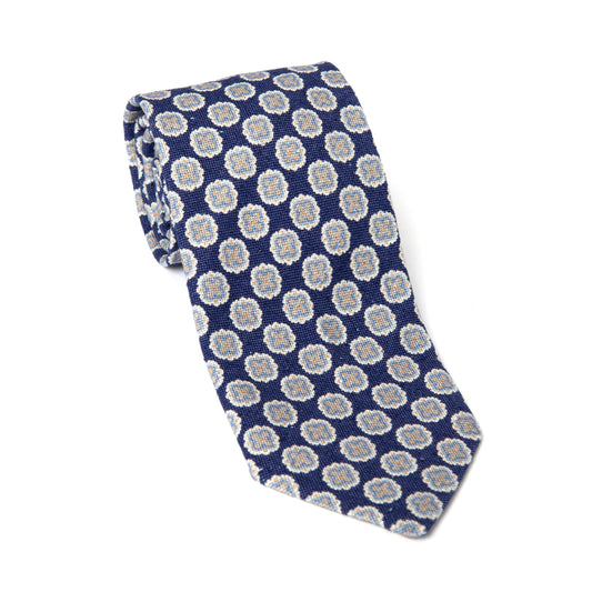 Regent - Woven Silk Tie - Blue w/ White Flower - Regent Tailoring