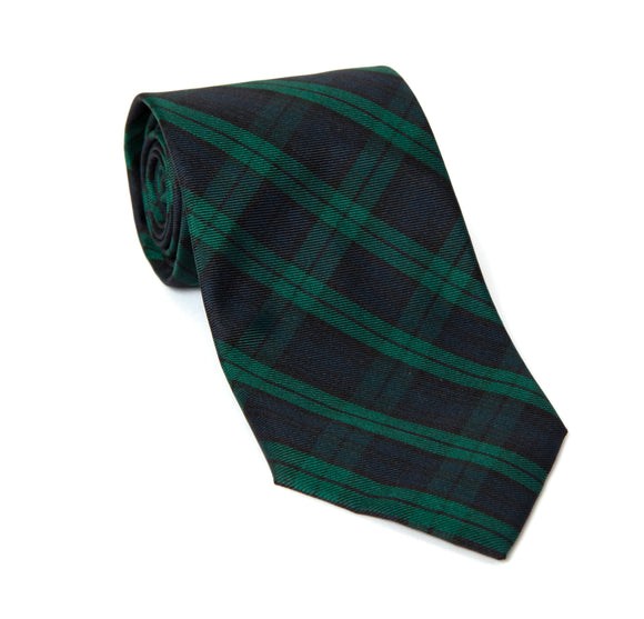 Regent - Woven Silk Tie - Green and Navy Tartan - Regent Tailoring