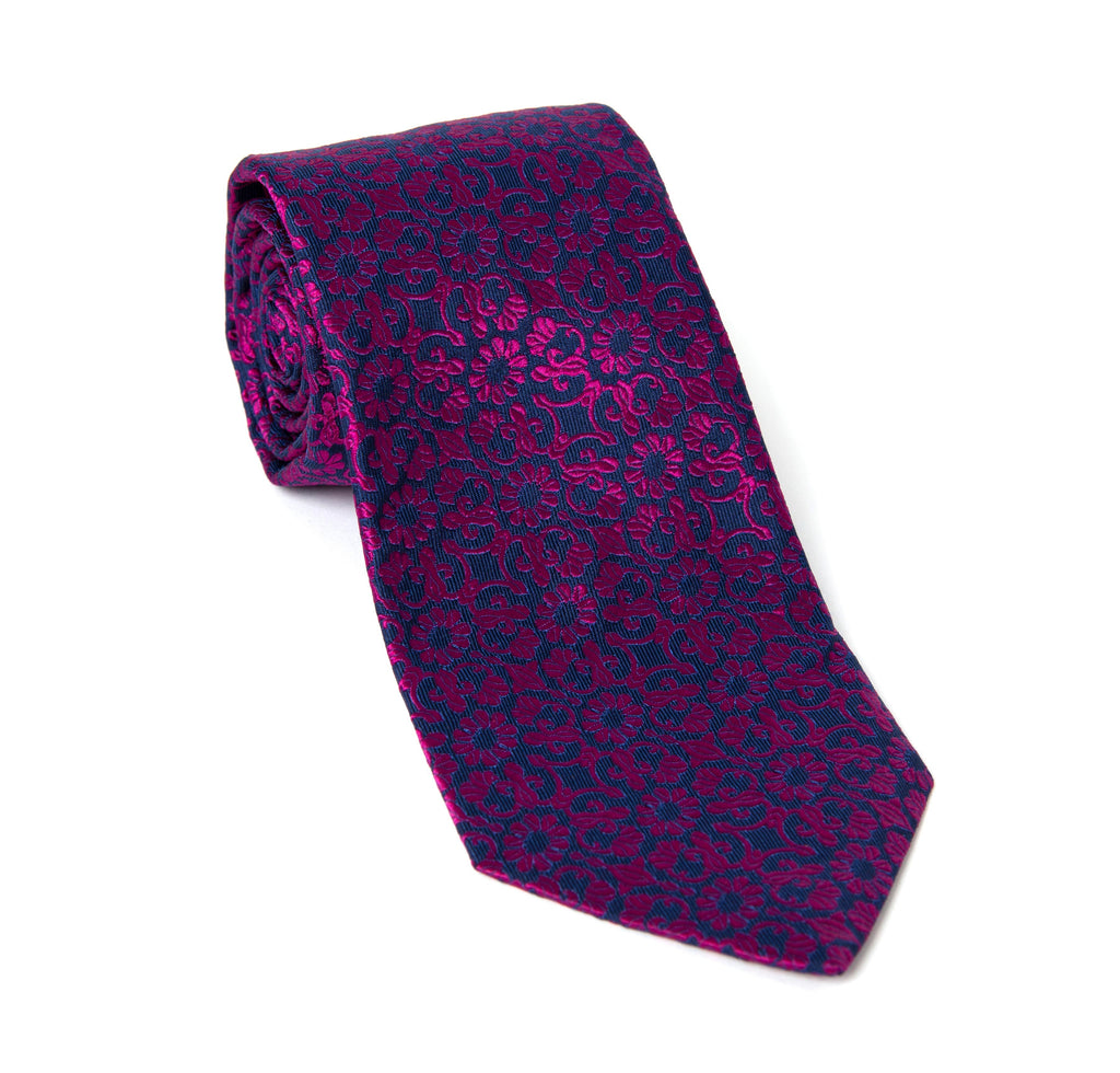 Regent - Woven Silk Tie - Purple Floral Pattern - Regent Tailoring
