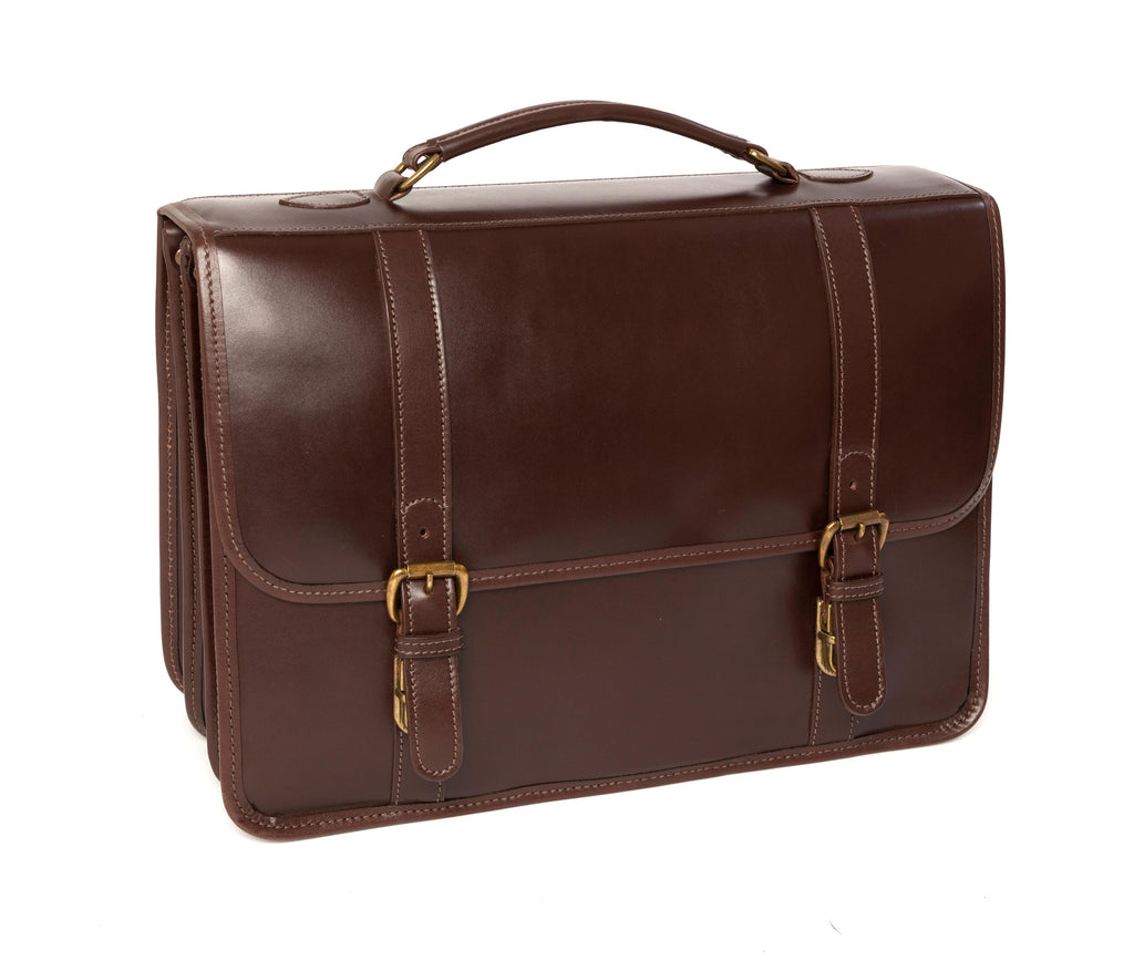 Tusting Buckingham Leather 3-Bellows Briefcase - Dark Brown Miret Bridle - Regent Tailoring