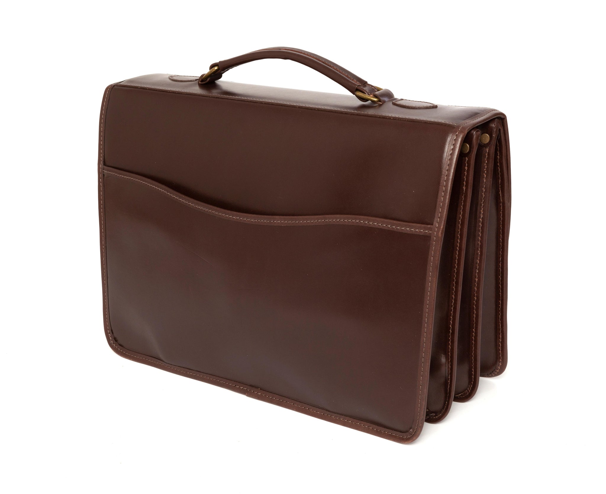 Tusting Buckingham Leather 3-Bellows Briefcase - Dark Brown Miret Bridle - Regent Tailoring